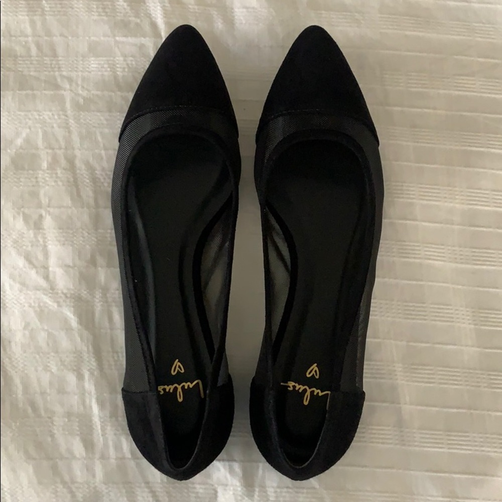 Hillaree Black Suede Leather Mesh Pointed-Toe